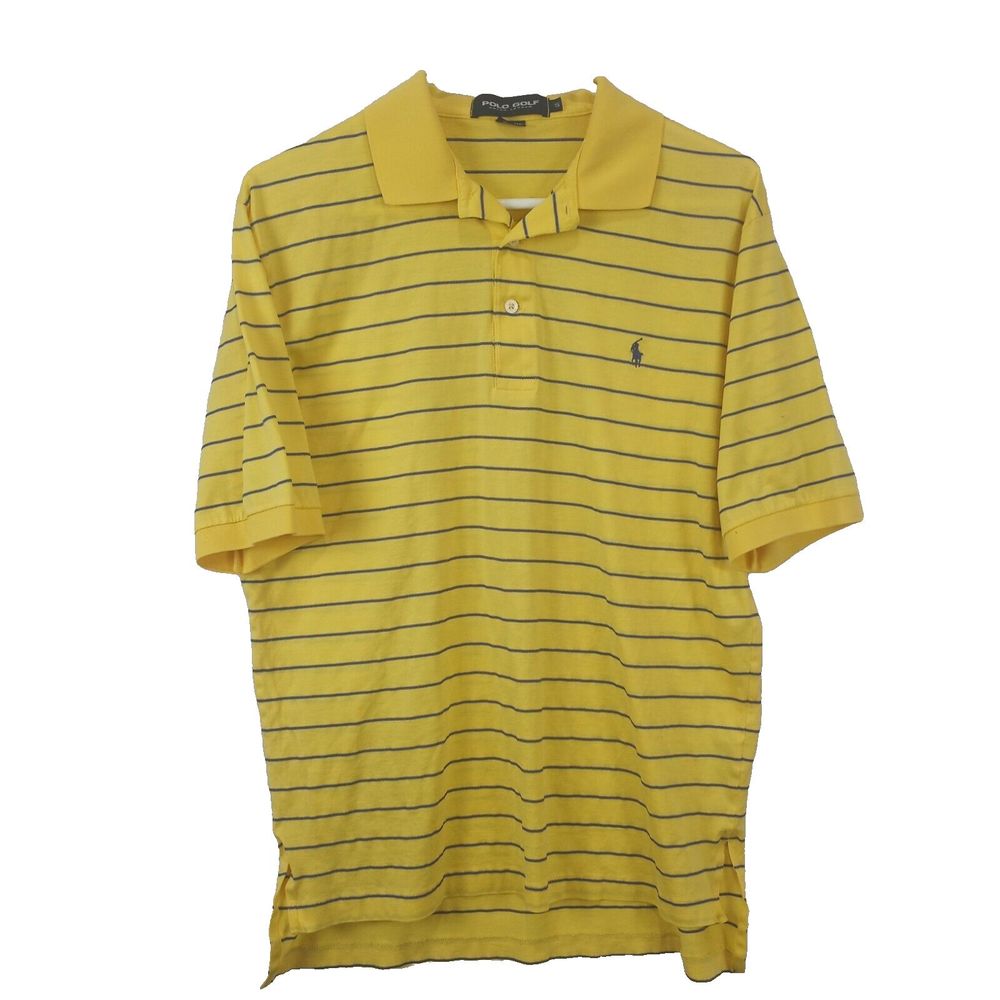 Polo Ralph Lauren Men’s Small Polo Shirt Yellow Striped Short Sleeve  Hi-Low Hem